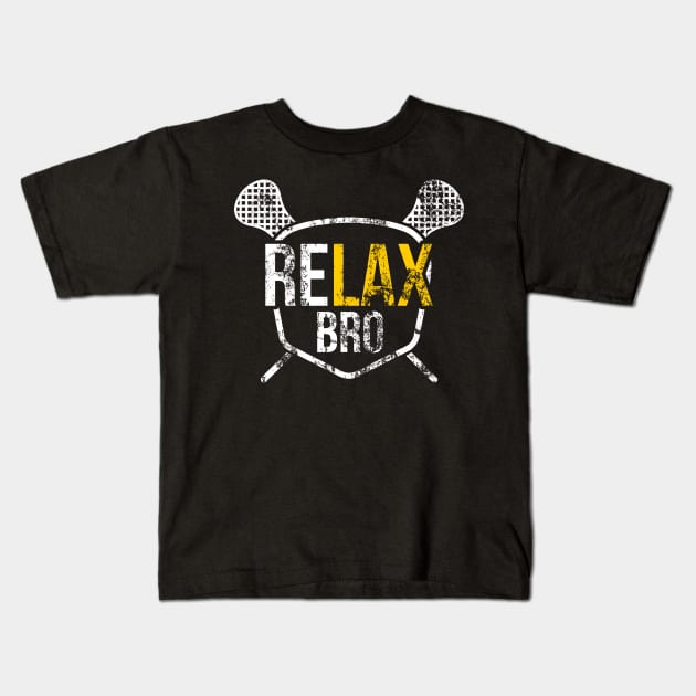 Vintage ReLAX Bro Lacrosse Cute Distressed LAX Pun Kids T-Shirt by theperfectpresents